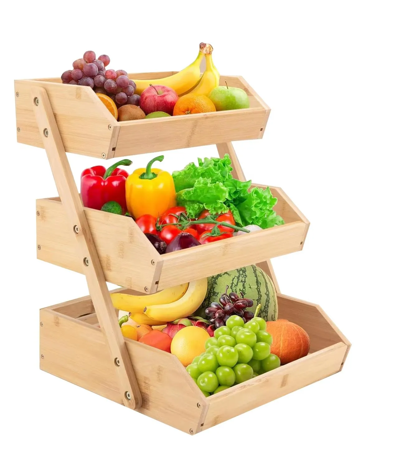 product 3 tier rustic wooden countertop organizer space saving vegetable fruit storage basket storage rack stand for kitchen holder-5