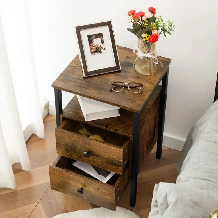 Wholesale Wooden Modern Rustic Small Coffee Bedside Night Stand Side Table With Drawer Multifunctional Furniture For Living Room