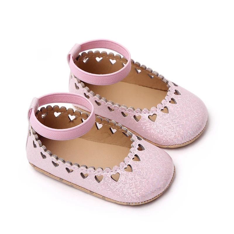 Elastic Solid Color love Hollow Soft Soles for Baby Girls Fashion Princess Toddler Leather Shoes factory