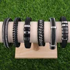 Leather Bracelet Clasp Fashion Leather Bracelet Wrapped Braided Leather Wristband Stainless Steel Ends And Clasp