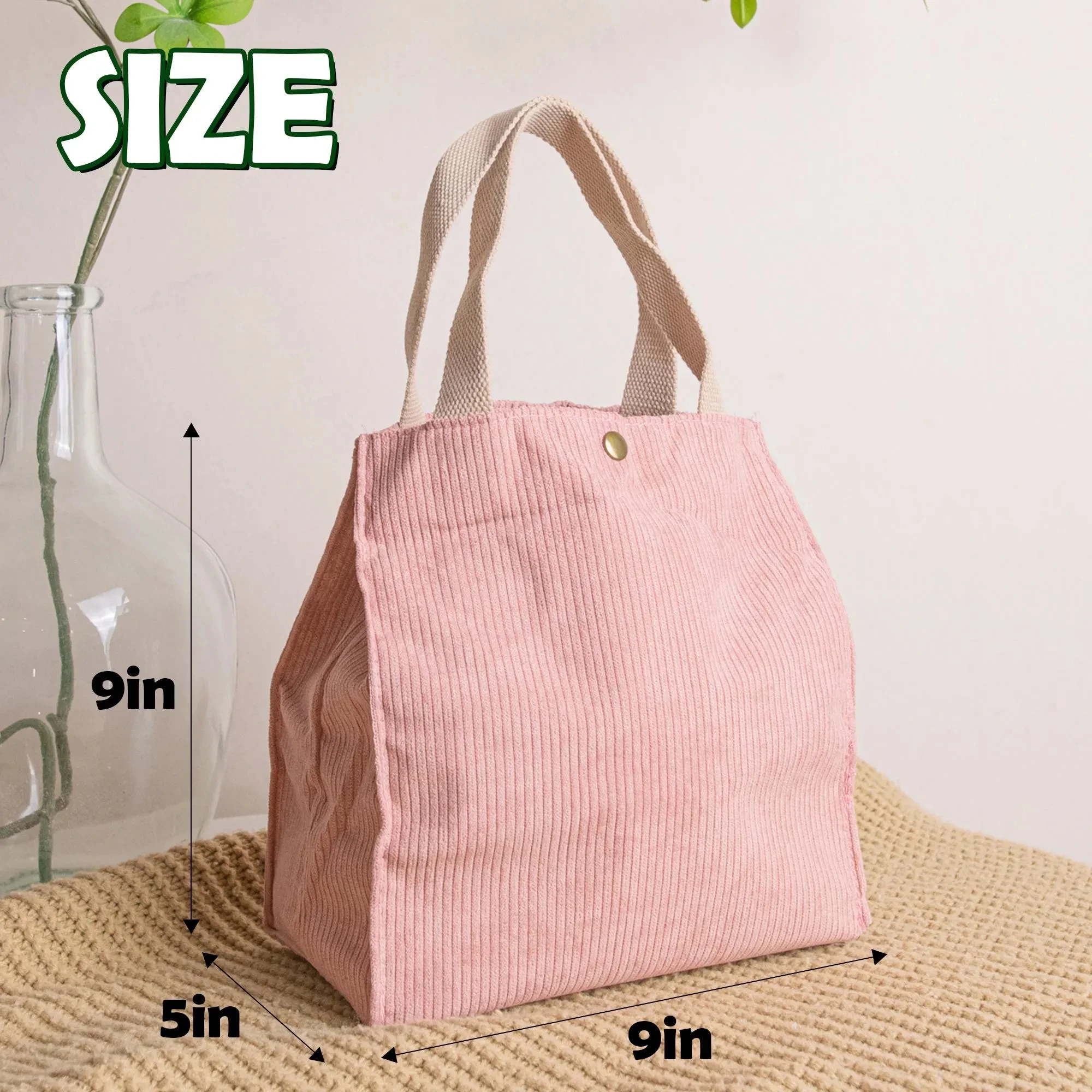 Reusable Custom Logo Insulated Corduroy Lunch Bag with Buttons and Interior Pockets manufacture