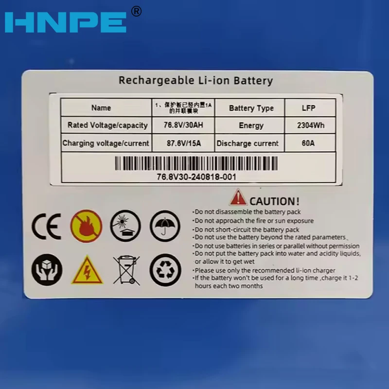 76.8V 30 Ah LiFePO4 Battery with 6000 Cycles for Electric Bicycles and Scooters