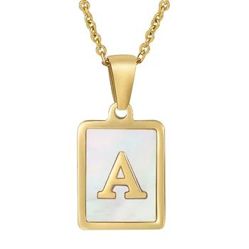 Wholesale  Letter necklace A to Z mother of pearl pendant 18K Gold Stainless Steel necklace initial necklace for women