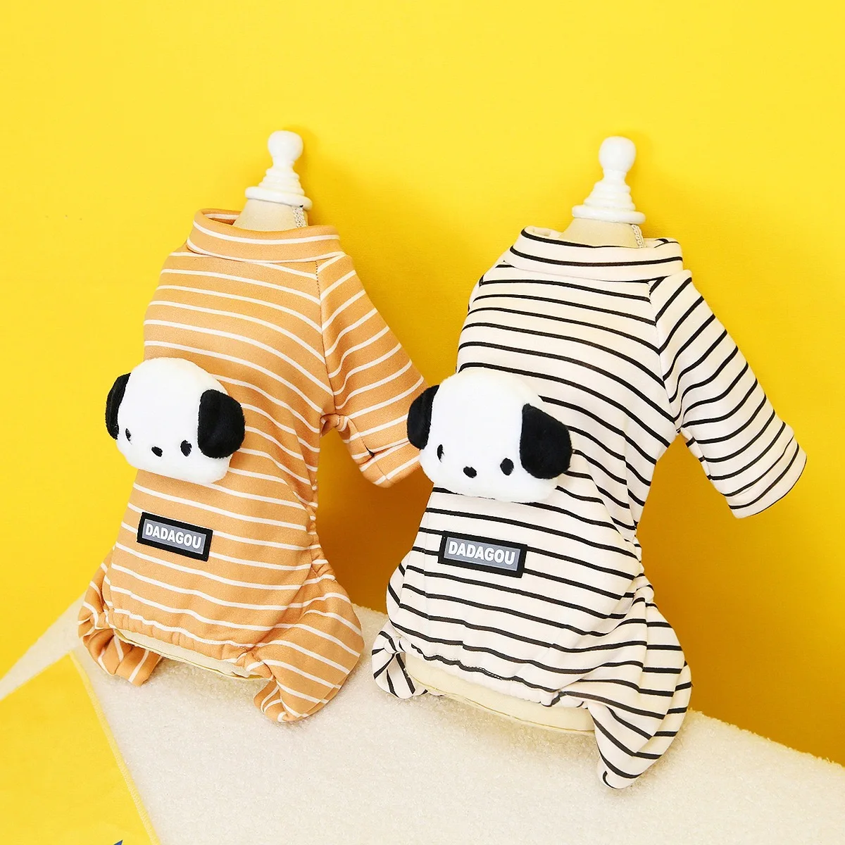 Dog Cat Stripes Pajamas Jumpsuit For Small Dogs Bichon Winter Pet Clothes Panda Cute Sweet Warm Two Legs Puppy Clothing