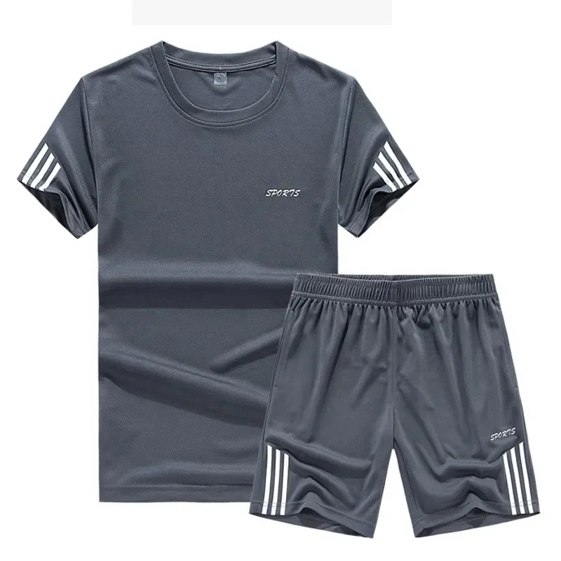 Men Waffle Suit men's summer Half sleeve popular casual sports pants men's T-shirt shorts 2 Pieces Set