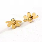Clip Fashion 18K Gold Plated Brass Metal Flower Pearl Stud Earrings Clip On Earring