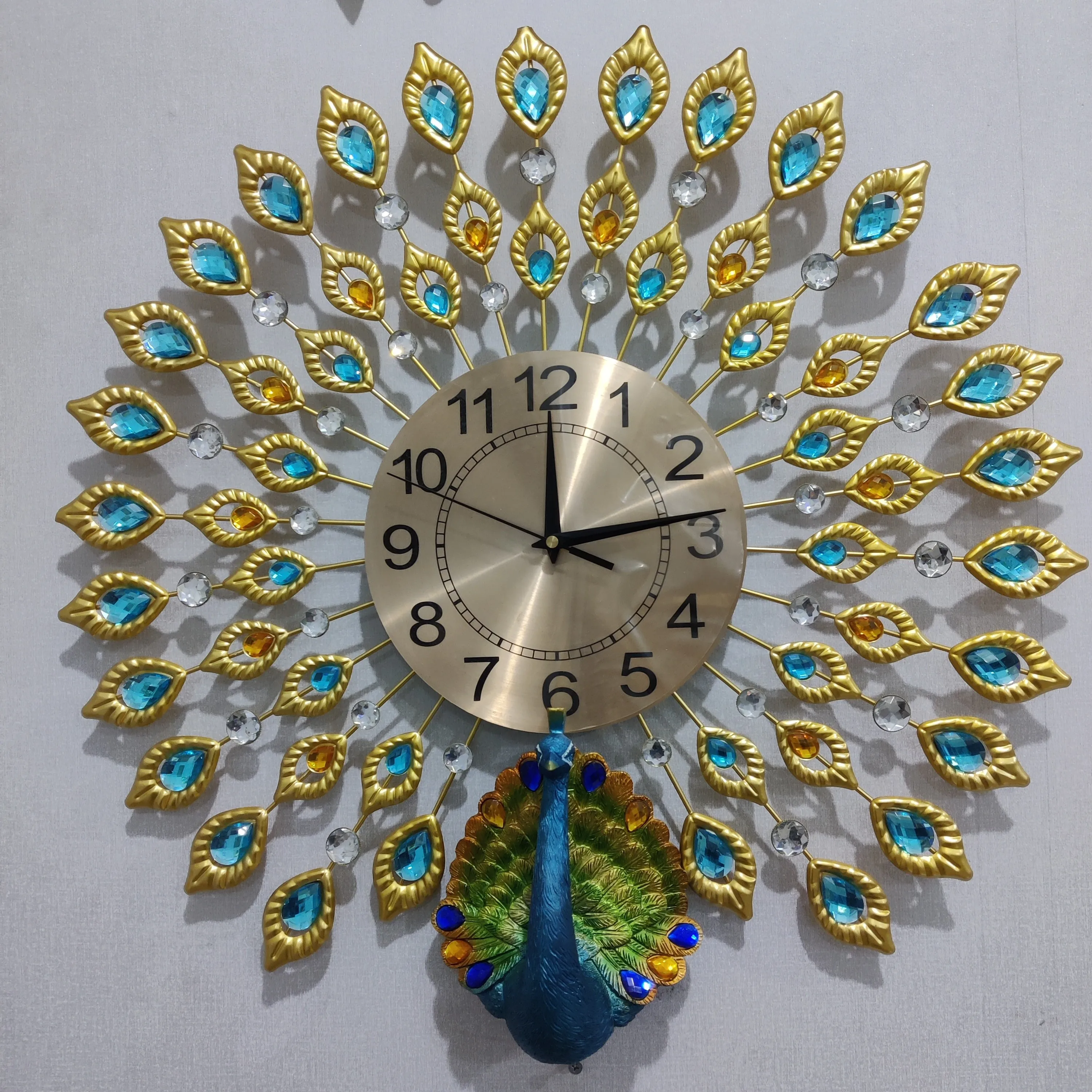 Hulee Cm Iron Art Deco Metal Decor Quartz Peacock Wall Clocks For