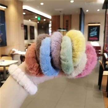 Korean Autumn And Winter Warm Fuzzy Fur Scrunchies Multi Candy Color Faux Rabbit Fur Hair Ties Ponytail Holder