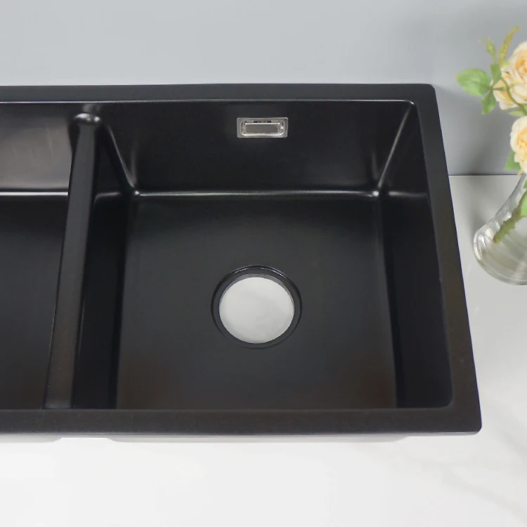 Tarpul Modern Quartz Matte Black Single Bowl Kitchen Sink Undermount Square Small Double Bowls Two Holes Hand Washing Basins manufacture