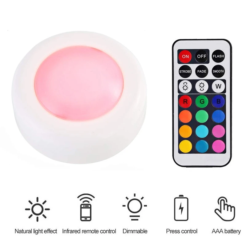 Wireless Remote Control RGB Color Changing Under Cabinet USB rechargeable charging battery Cabinet led puck light