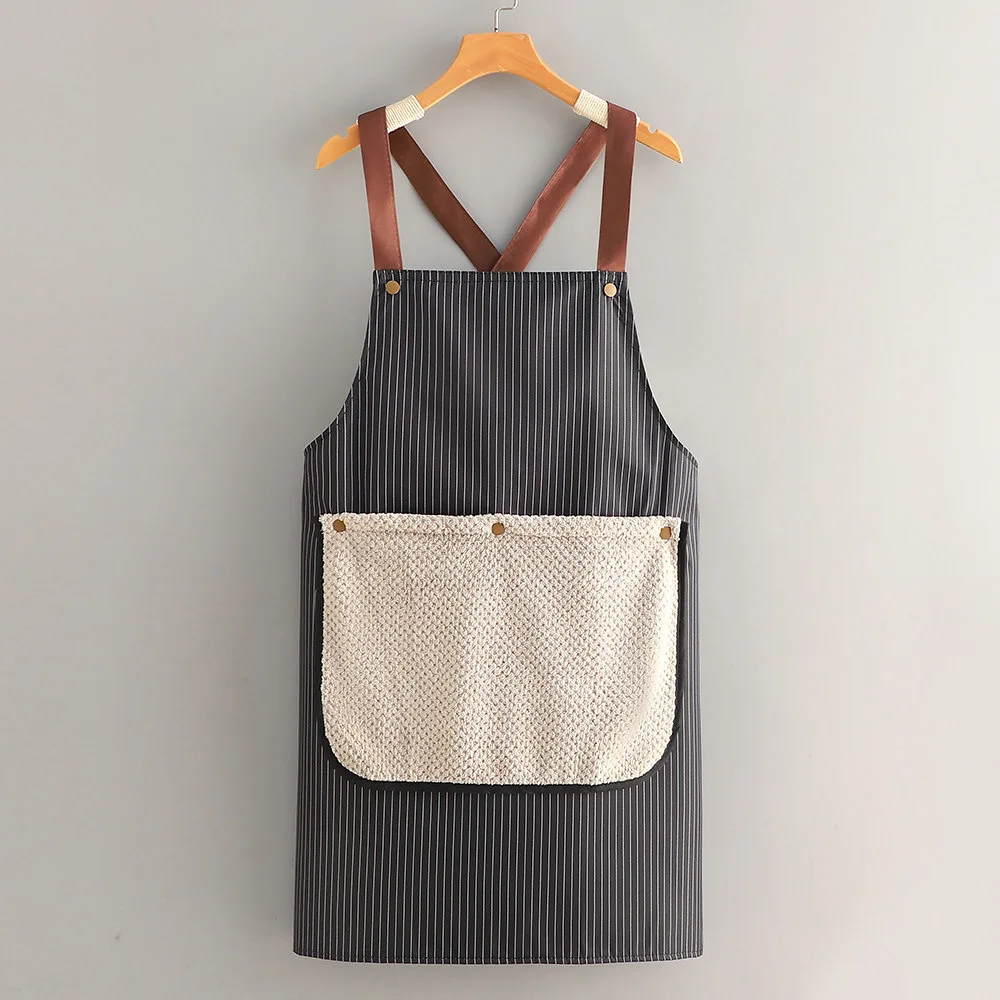 Detachable Thick Canvas Simple Style Sleeveless Stripe  Waterproof Grease Proofing Household Kitchen Hand Towel Apron