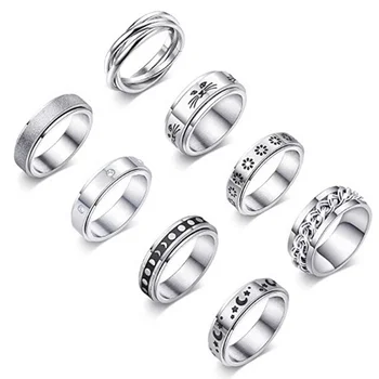 Hot Sale Multi-styles Fashion Stainless Steel Rotatable Rings Popular Titanium Spinner Couple Rings Wholesale
