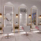 Mirror Barber Mirrors SWT Metal Elegant Gold Double Side Salon Mirror Barber Shop Mirrors With Stand And Light