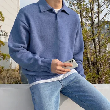 Solid color polo shirt thermal knit top men's custom men's casual pullover soft sweater