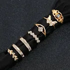 Gold Plated Ring Wholesale Women's Gold Plated Leaf Ring Diamond Butterfly Ring Set