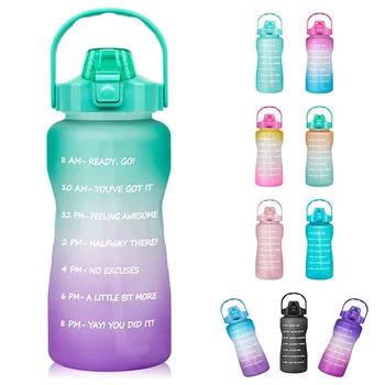 Tritan BPA Free Water Jug 64oz Motivational Plastic Gallon Water Bottle With Time Marker Straw for Fitness Gym Sports