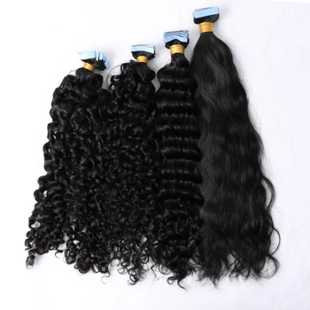 Wholesale Natural raw hair burmese curly tape in hair extensions 100% human hair
