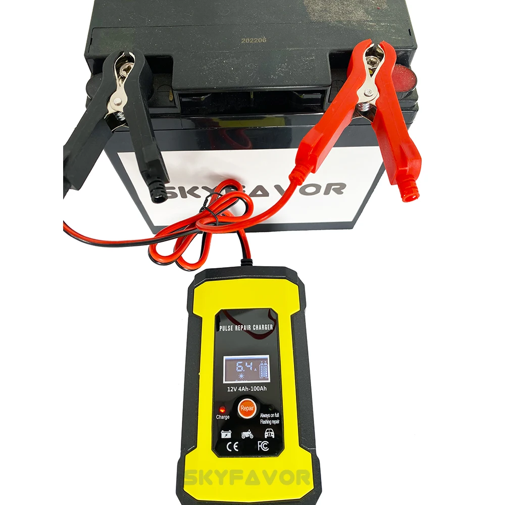 Factory price 12V battery charger 12V 6A automatic pulse repair lead acid gel agm vrla Universal motorcycle car battery charger