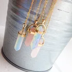 Jewelry Stone Women Jewelry Pink Natural Stone Bullet Necklace Hexagonal Natural Stone Crystal Necklace