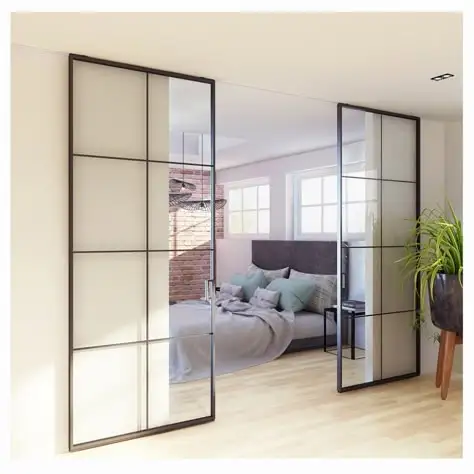 Custom Modern Design Ultra-Thin Double-Layer Glass Sliding Door with Wrought Iron Frame Finished Surface for Hotel/House supplier