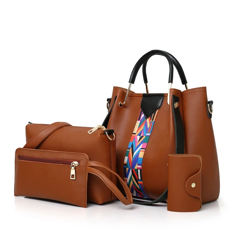 Ladies Fashion Leather Tote 4 In 1 Handbag Set Women Hand Bag Sets 4 Pieces Purse And Wallet Set