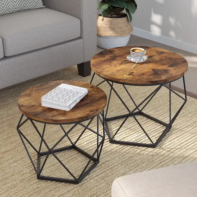 Custom Multifunctional Coffee Table Metal Frame Wood Top Side Nesting Stool Side Table Round Side Living Room Coffee Table Set