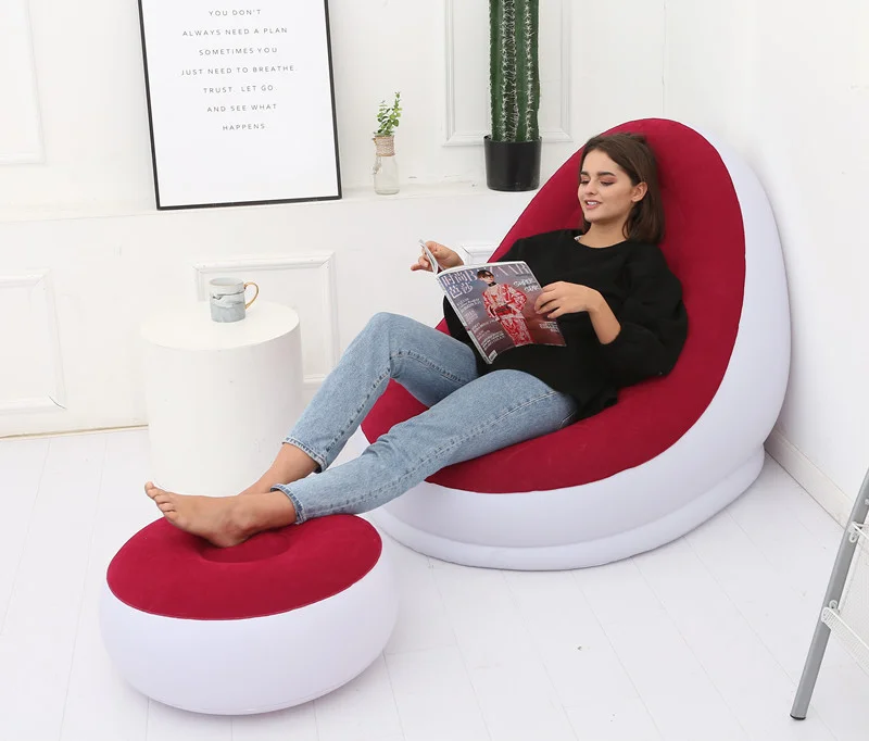 Outdoor inflatable sofa Flocked With Footrest inflatable chair ottoman Inflatable Sofa Office Soft leisure nap sofa foot pad