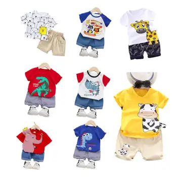 2024Fashion Kids clothing Boys' Summer Suit Boys' Cotton Casual Short Sleeve T-shirt + Shorts Set Baby's Clothes sets