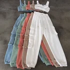 Pants 2021 Spring Hot Sale Solid Colors With Pockets And Belted Pants Casual Sweatpants 2 Piece Pants Set
