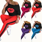 Summer Set 2PCS Womens Lip Print Summer Lounge Wear Ladies Top Suit Pants Tracksuits Set