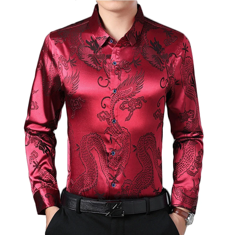 Silk Satin Mens Shirts Chinese Dragon ...