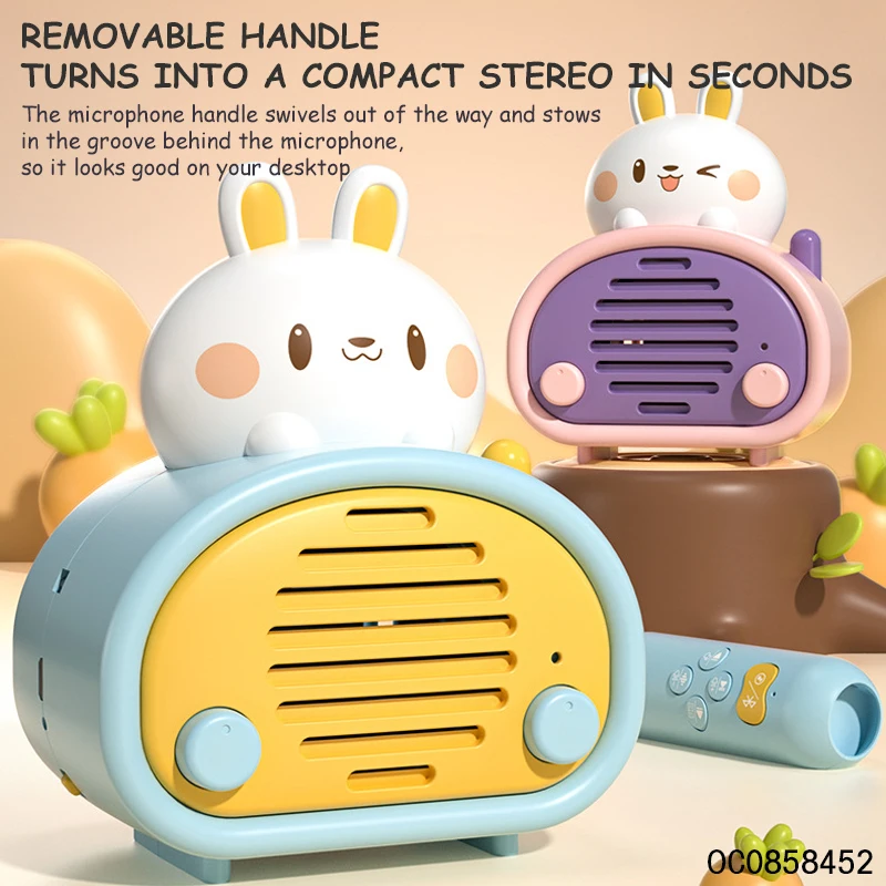 Cute cartoon rabbit design hot toys kids speaker with wireless microphone karaoke