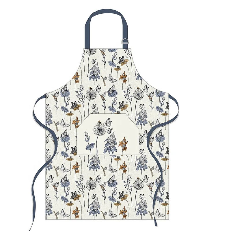 Customized colorful waterproof oil proof chef apron suitable for household cotton printed kitchen embroidered apron