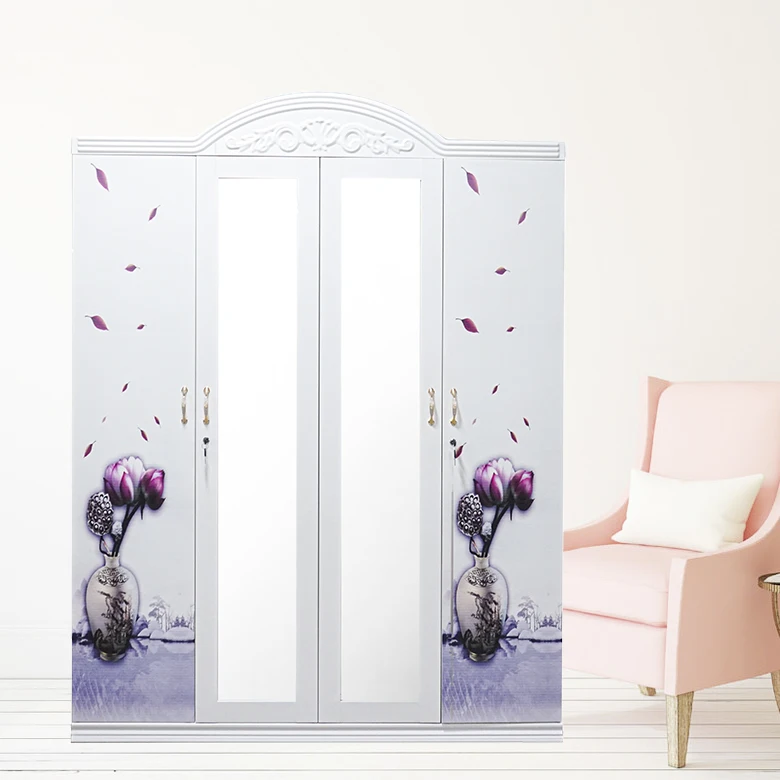 Modern 4-Door Metal Wardrobe Kids Bedroom Home Furniture Factory Wholesale Lemari Pakaian Besi Armadio Garde-robe Metallique