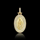 Bulk Charm Bulk Charm 18k Yellow Gold Brass Clear Stone Halo Oval Catholic Mother Virgin Mary Pendant