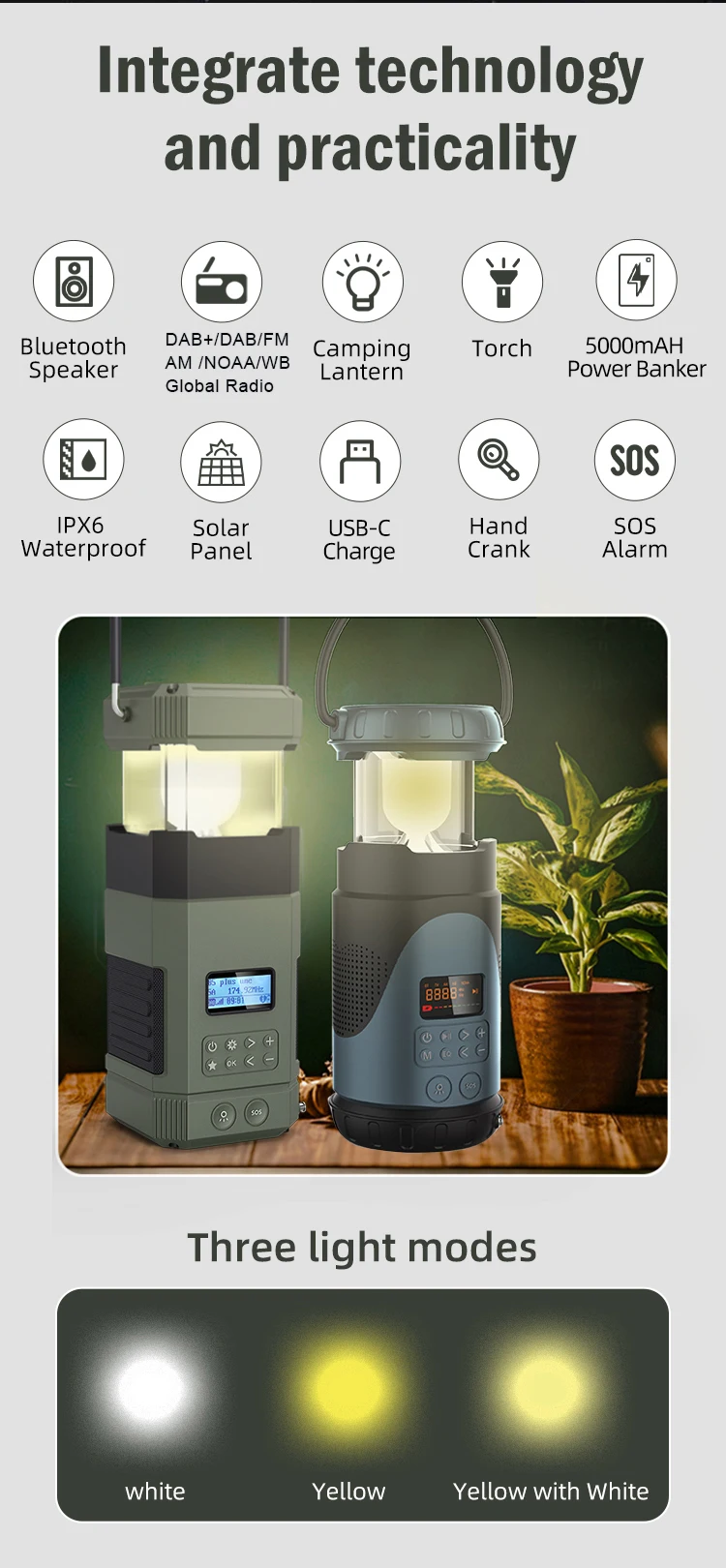 2023 Camping lantern Hot Sale noaa wb am fm dab radio multi Speakers global satellite signals 500Km marine noaa wb radio 