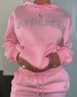 Hoodie Pink Hoodies Wholesale Custom Hoodie Printing Pullover Cotton Pink Rhinestone Gym Oversized Set Women's Hoodies