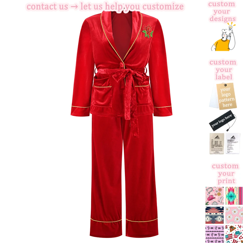 New Arrival Wholesale Embroidery Customized Woman Velvet Pajamas For Women Set
