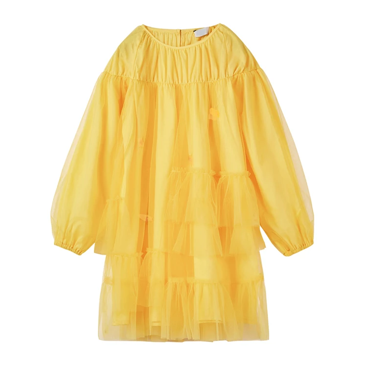 White and yellow children knee length casual summer dress simple design girls' dress