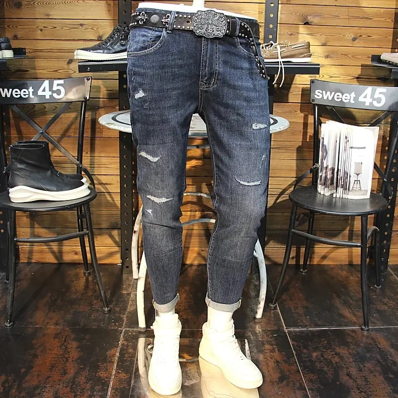 Fashion Hip Hop Streetwear Printed Men Designer Hip Hop Pants Slim Fit Punk Style Designer Jeans