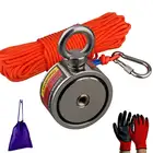 Strong Double Sided Neodymium Fishing Magnet Set 120KG*2 20M Rope Permanent Rare Earth Magnetic Holder