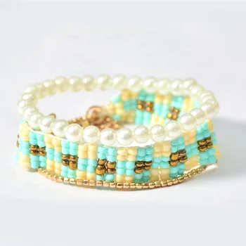 Handmade Seed Beads (Beaded) Bracelet And Faux Pearl Bracelets Set For Women Fashion Jewelry 2021