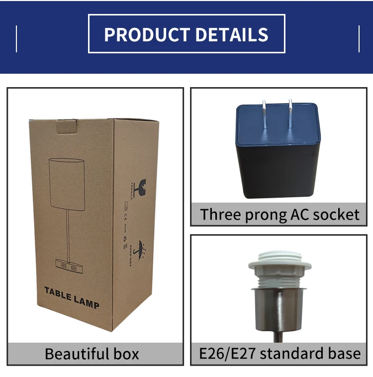 Living room furniture trim lamp Grey TC cloth cover dual USB desk lamp