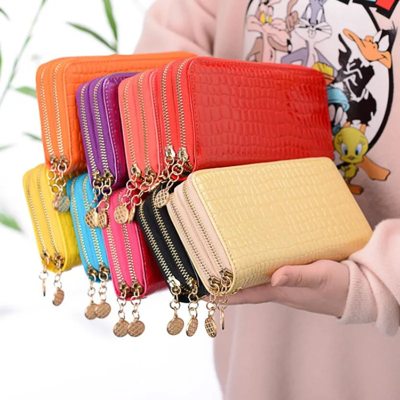 New Multi-Function Women Faux Leather Zipper Clutch Long Wallet Wristlet Bag S 