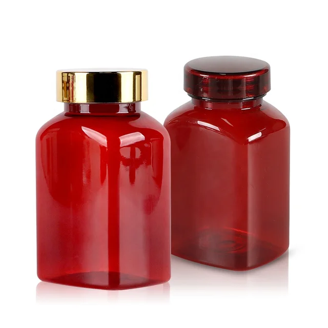 Medical Pill Bottles PET Plastic Bottle Red Container for Supplements and Capsules 60ml to 500ml Sizes Available