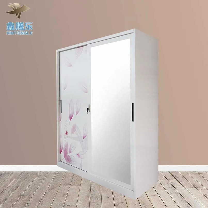 Customized Kd Living Room Metal Wardrobe 2 Swing Door Almirah Cabinet Storage Factory Production Steel Locker for Home Furniture