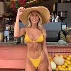 Strings 2020 New Women Sexy Strings Attached High Rise Thong Bikini Micro Triangle 2 Piece Bikini Set