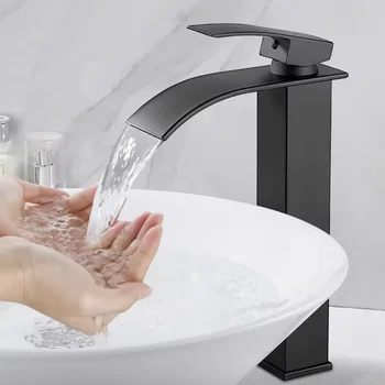 2024 luxury Bath Mixer Basin Taps Black Golden Basin Faucet Bathroom Faucets Waterfall Face Basin Faucet