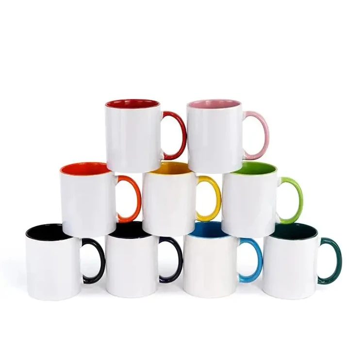 Custom LOGO 11 OZ Heat Press Printing DIY Photo Sublimation Inner Colored Ceramic Mug With Colorful Handle