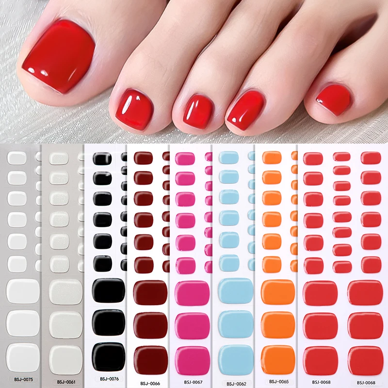 product zhengxiang custom uv 3d nail art stickers half baked solid color gel toe foot stickers semi cured full toenail stickers-2